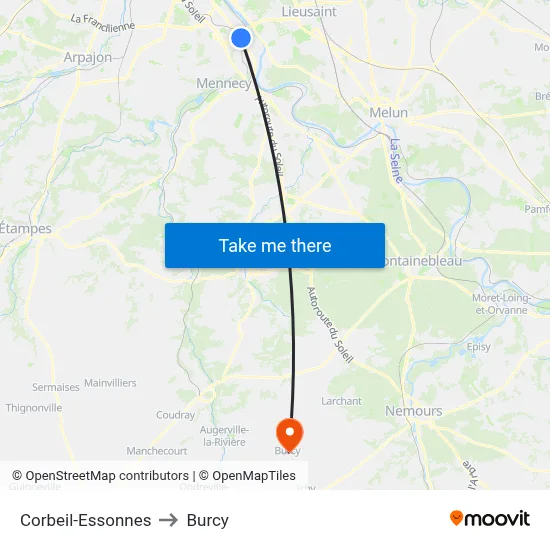 Corbeil-Essonnes to Burcy map
