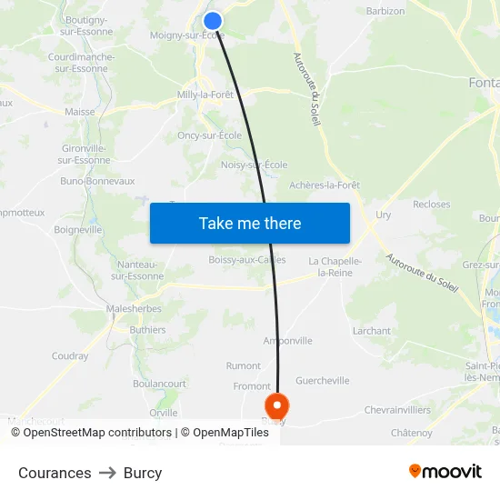 Courances to Burcy map