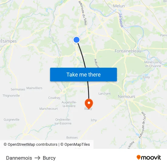 Dannemois to Burcy map