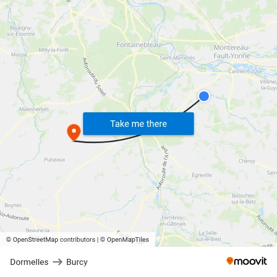 Dormelles to Burcy map