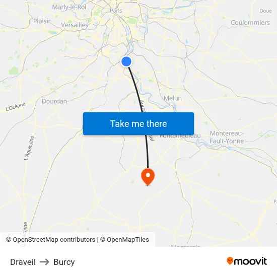 Draveil to Burcy map