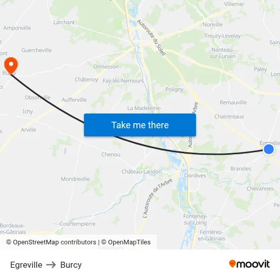 Egreville to Burcy map