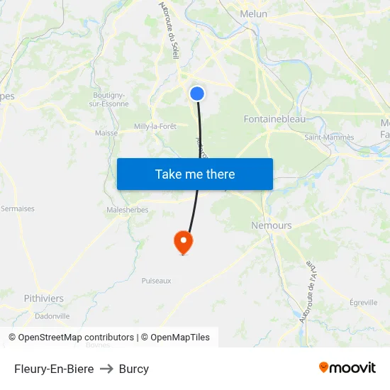 Fleury-En-Biere to Burcy map