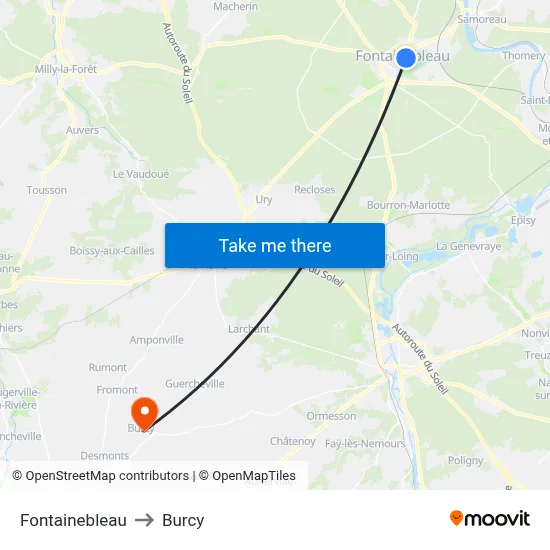 Fontainebleau to Burcy map