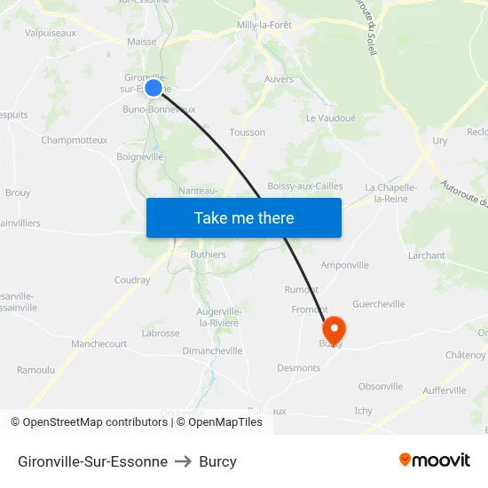 Gironville-Sur-Essonne to Burcy map