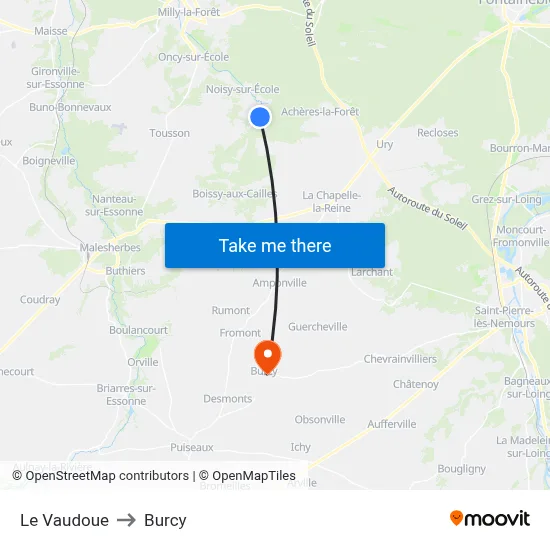 Le Vaudoue to Burcy map