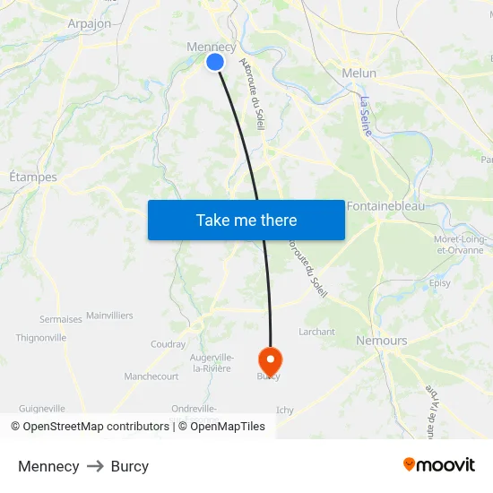 Mennecy to Burcy map