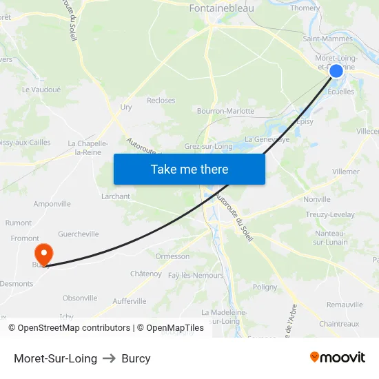 Moret-Sur-Loing to Burcy map