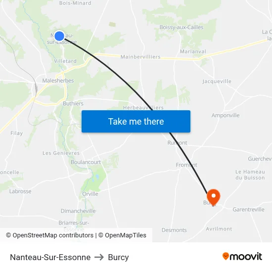 Nanteau-Sur-Essonne to Burcy map