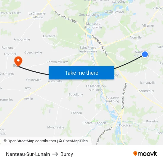 Nanteau-Sur-Lunain to Burcy map