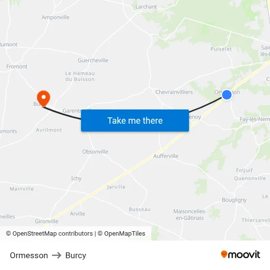 Ormesson to Burcy map