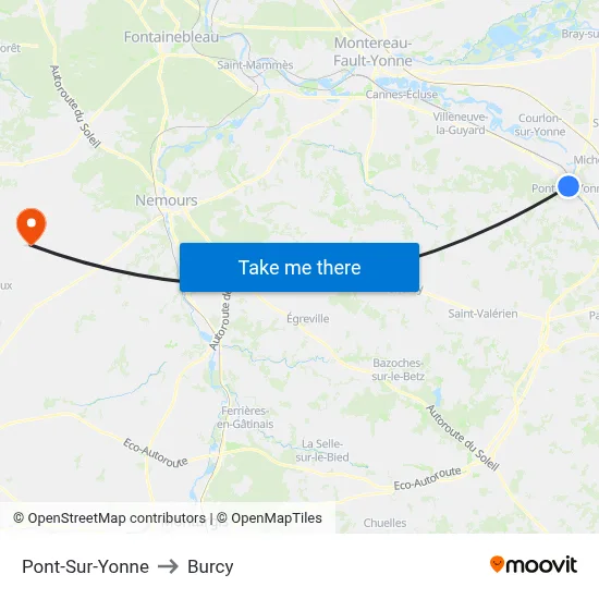 Pont-Sur-Yonne to Burcy map