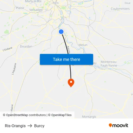 Ris-Orangis to Burcy map