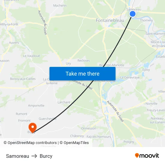 Samoreau to Burcy map