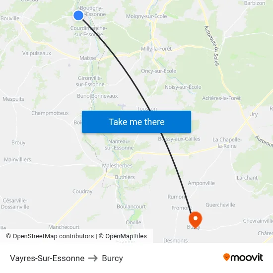 Vayres-Sur-Essonne to Burcy map