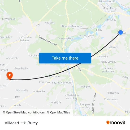 Villecerf to Burcy map