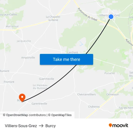 Villiers-Sous-Grez to Burcy map