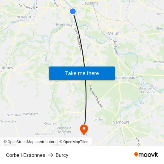 Corbeil-Essonnes to Burcy map