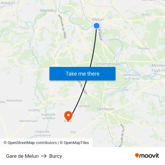 Gare de Melun to Burcy map