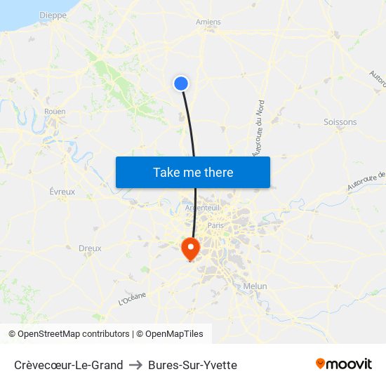 Crèvecœur-Le-Grand to Bures-Sur-Yvette map