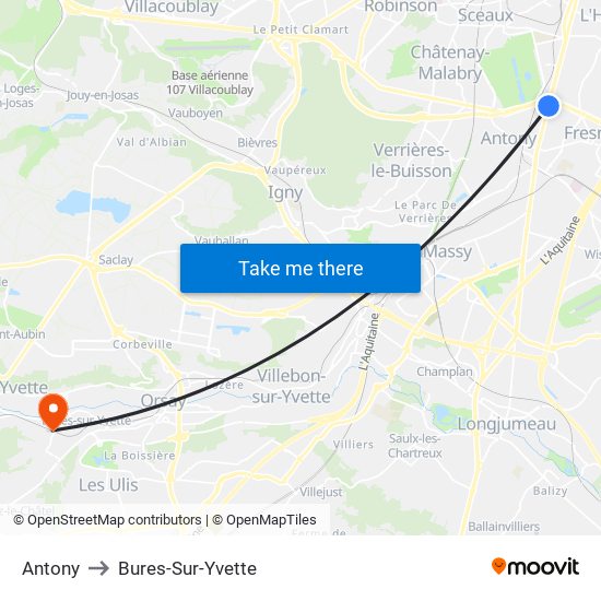 Antony to Bures-Sur-Yvette map