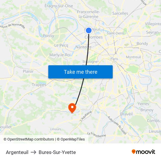 Argenteuil to Bures-Sur-Yvette map