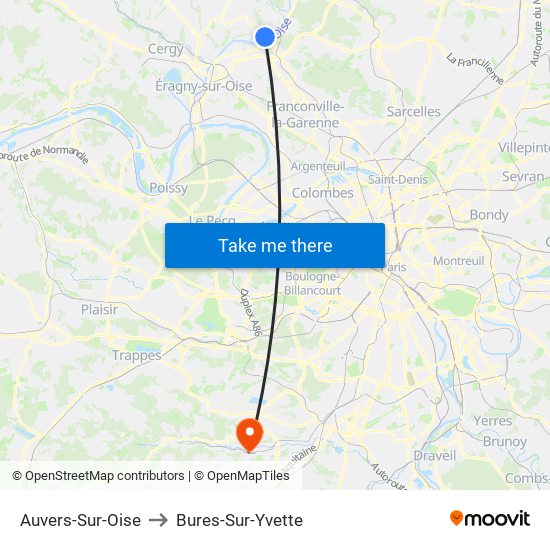 Auvers-Sur-Oise to Bures-Sur-Yvette map