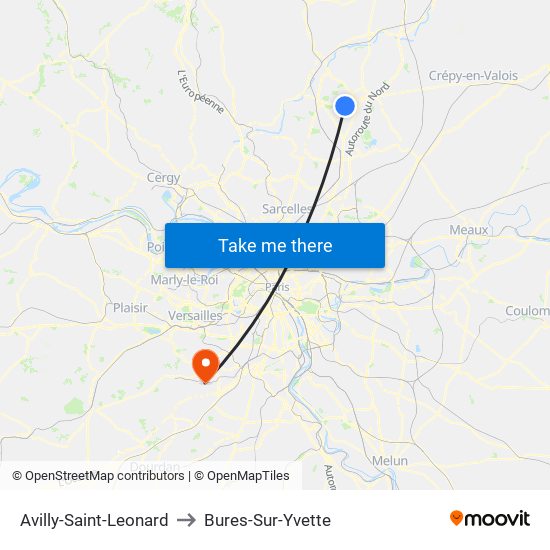 Avilly-Saint-Leonard to Bures-Sur-Yvette map