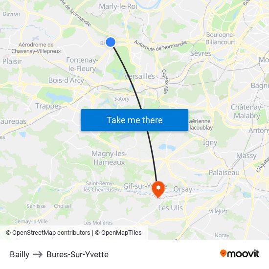 Bailly to Bures-Sur-Yvette map