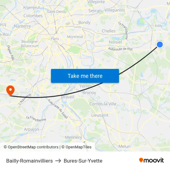 Bailly-Romainvilliers to Bures-Sur-Yvette map