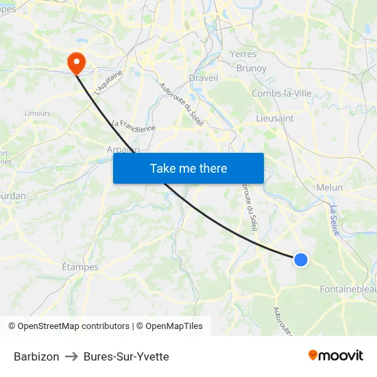 Barbizon to Bures-Sur-Yvette map
