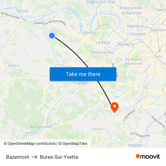 Bazemont to Bures-Sur-Yvette map