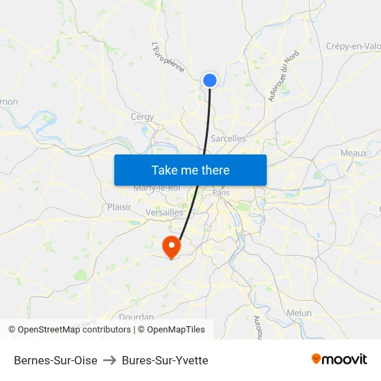 Bernes-Sur-Oise to Bures-Sur-Yvette map