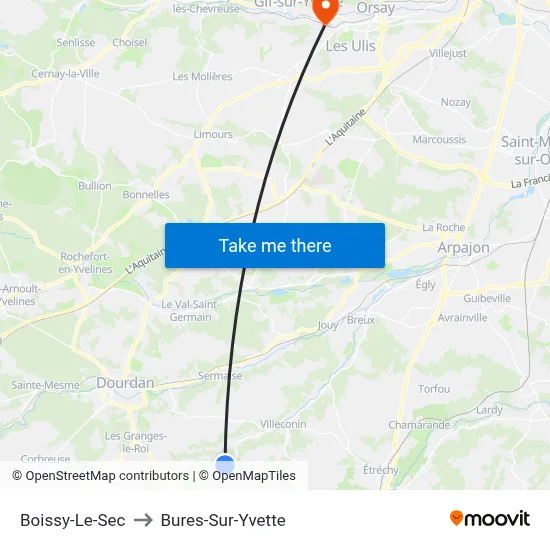 Boissy-Le-Sec to Bures-Sur-Yvette map