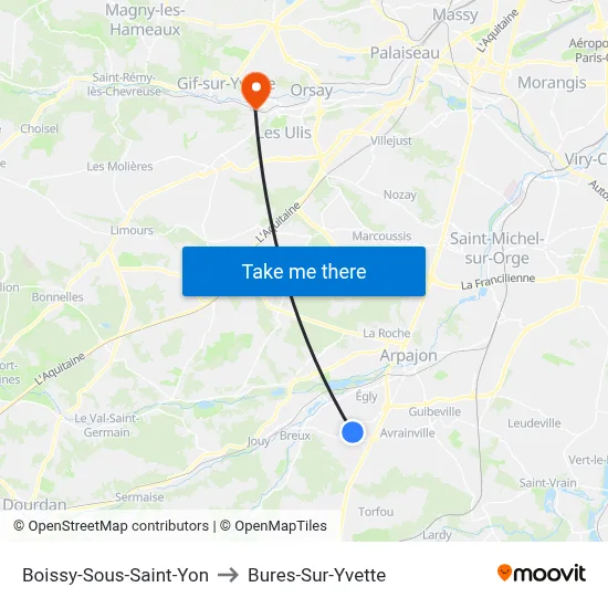 Boissy-Sous-Saint-Yon to Bures-Sur-Yvette map