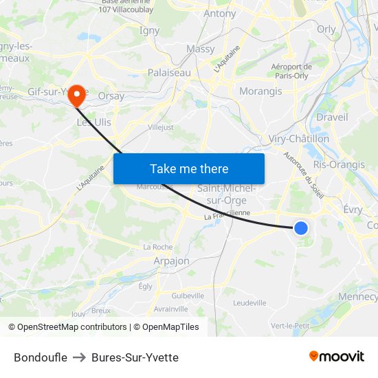 Bondoufle to Bures-Sur-Yvette map