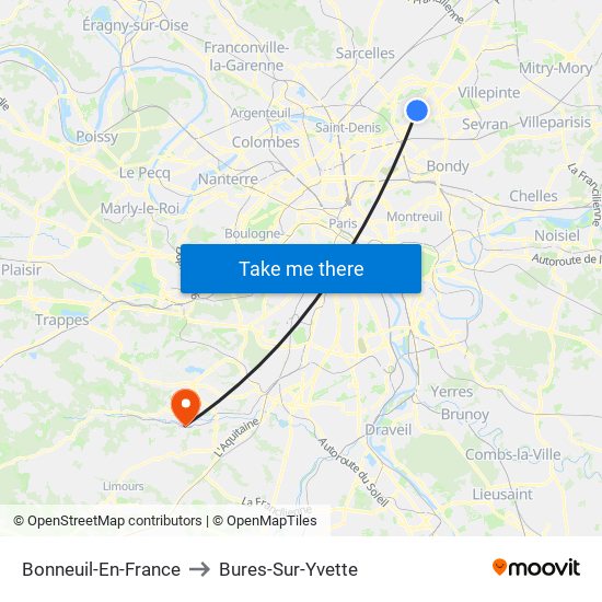 Bonneuil-En-France to Bures-Sur-Yvette map