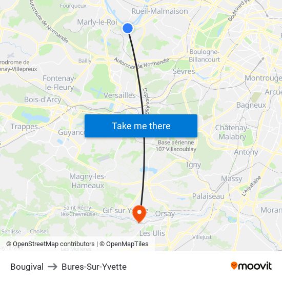 Bougival to Bures-Sur-Yvette map