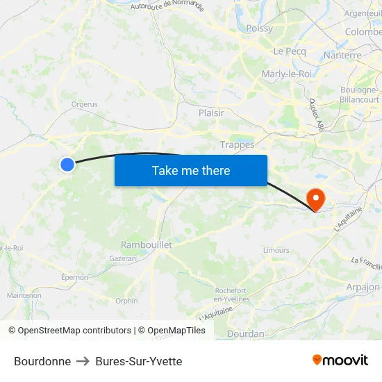 Bourdonne to Bures-Sur-Yvette map