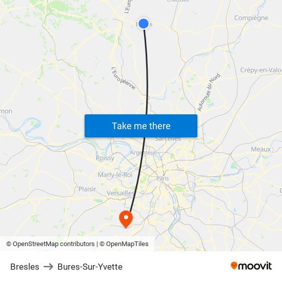 Bresles to Bures-Sur-Yvette map