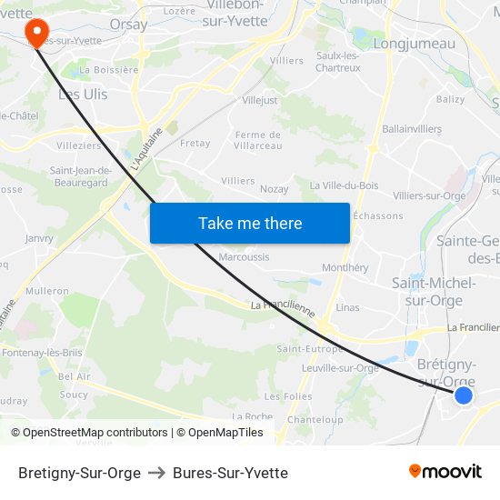 Bretigny-Sur-Orge to Bures-Sur-Yvette map