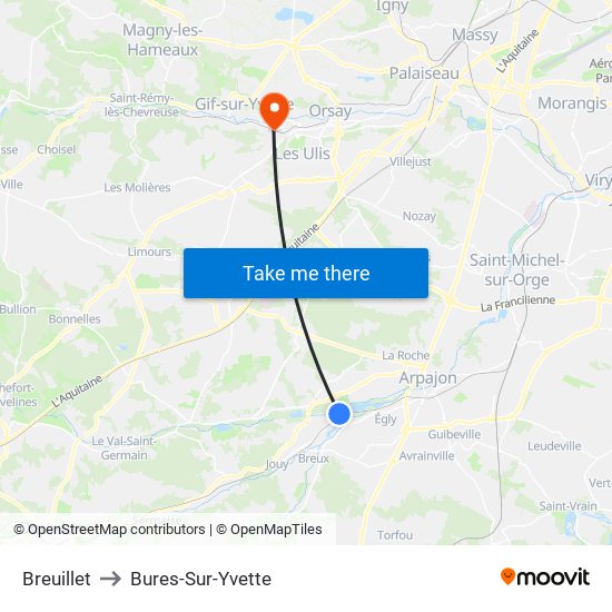 Breuillet to Bures-Sur-Yvette map