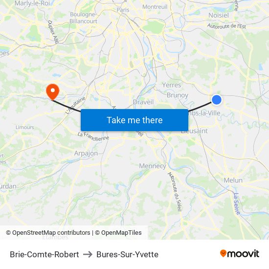 Brie-Comte-Robert to Bures-Sur-Yvette map
