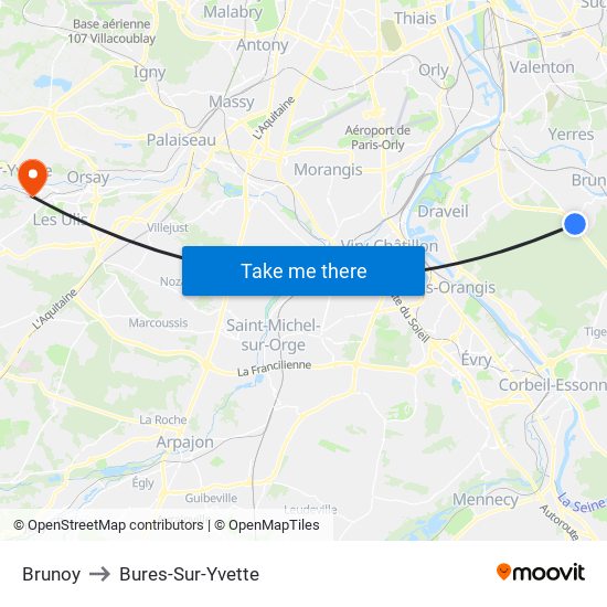 Brunoy to Bures-Sur-Yvette map