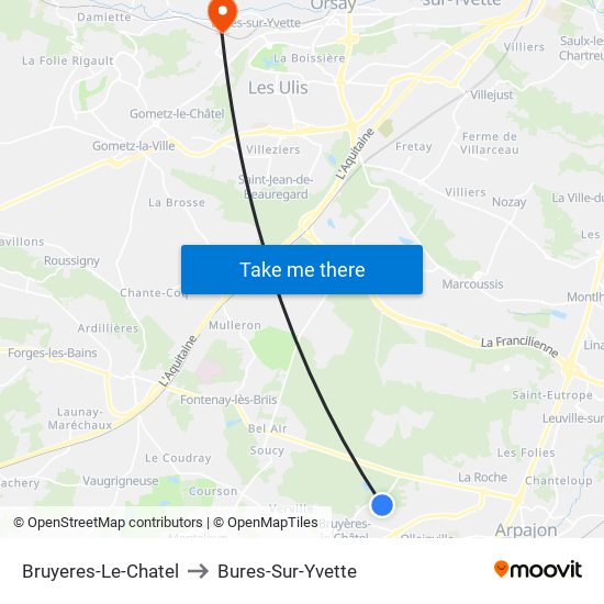 Bruyeres-Le-Chatel to Bures-Sur-Yvette map