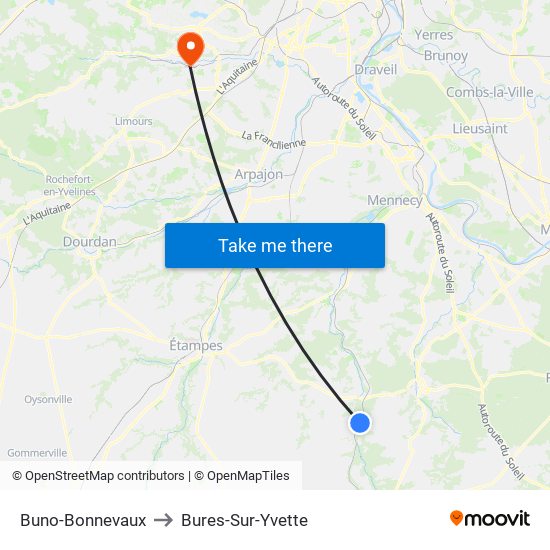 Buno-Bonnevaux to Bures-Sur-Yvette map