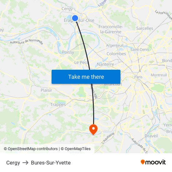 Cergy to Bures-Sur-Yvette map
