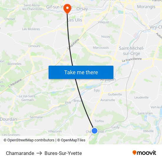 Chamarande to Bures-Sur-Yvette map