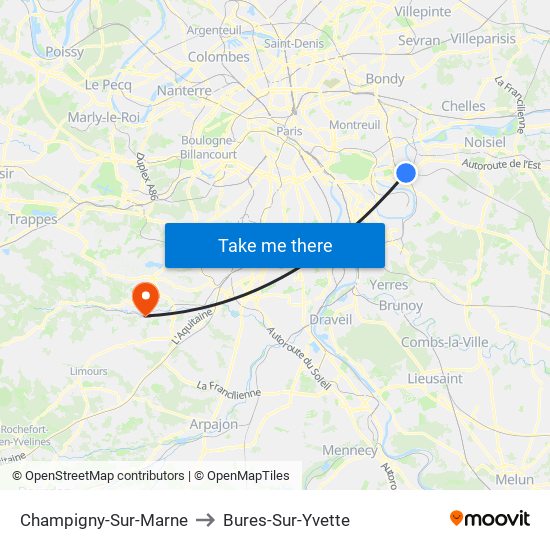 Champigny-Sur-Marne to Bures-Sur-Yvette map