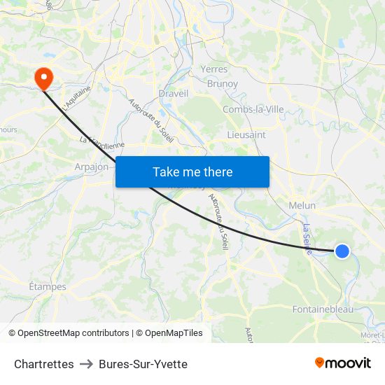 Chartrettes to Bures-Sur-Yvette map